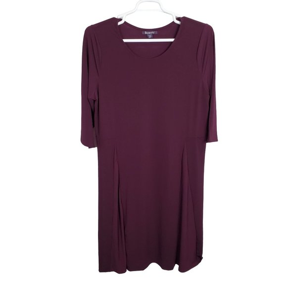 Roaman's Size 18W Dress Fluid Jersey Knit Pleated A-Line Midi Pullover Purple - Picture 2 of 10